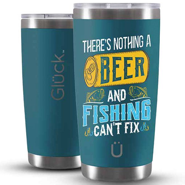 Copo Térmico Gluck Lucky Future Fishing e Beer Cant Fix 591 ml Azul Porsche Blue