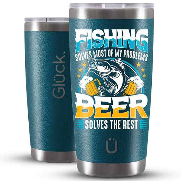 Copo Térmico Gluck Lucky Future Fishing e Beer Solves 591 ml Azul Hammer Blue