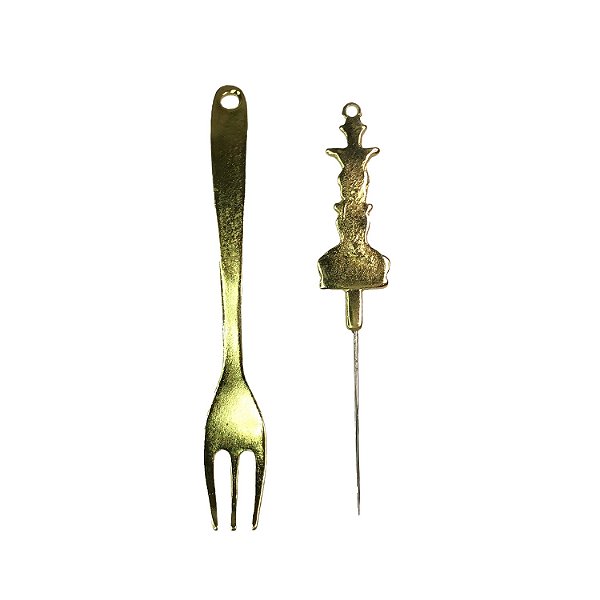 Garfo e Furador Narguile Dourado