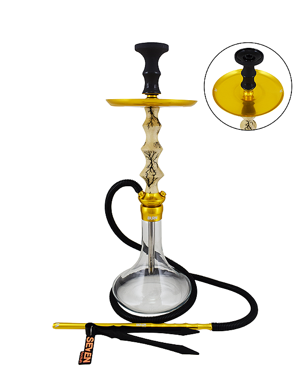 Narguile Seven Burn Eletric Completo Dourado e Clear