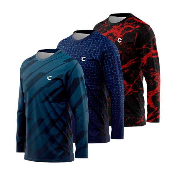 Kit 3 Camisetas Manga Longa Dry-Fit Sportswear UV 50+ KITCML#0001