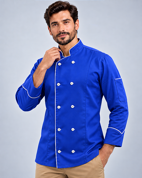 Dólmã Chef de Cozinha Azul Elegance Unissex 100% Algodão - Dr Chef