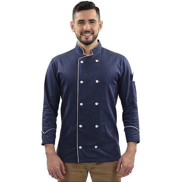 Dólmã Chef Cozinha Azul Blueberry Unissex 100% Algodão