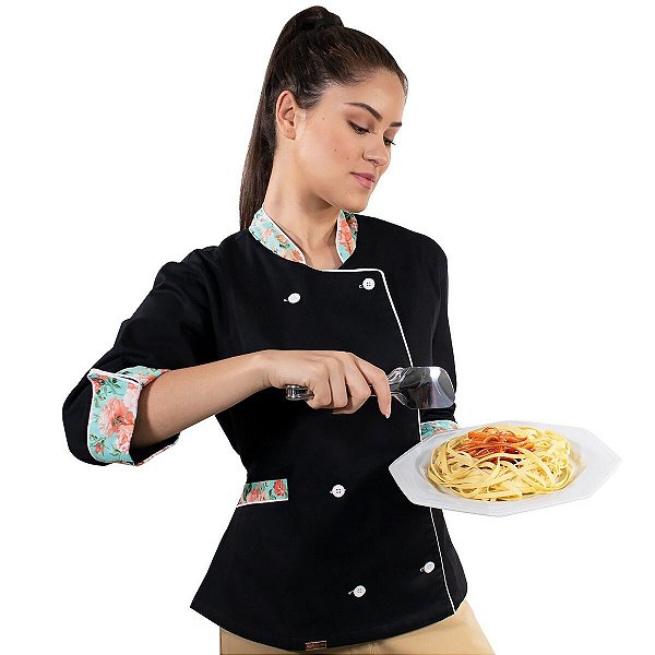 Dólmã Chef de Cozinha Feminina Estampada Floral 100% Algodão