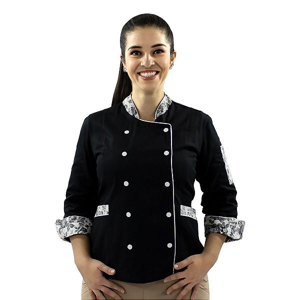 Dólmã Chef de Cozinha Floral Feminino