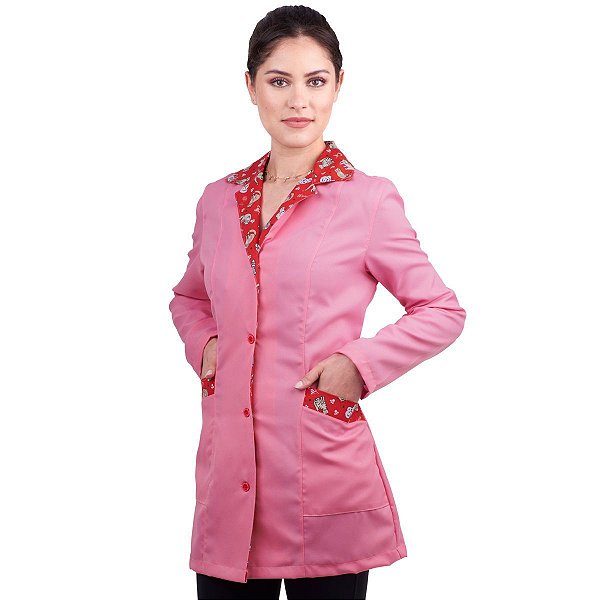 Jaleco Feminino Acinturado Rosa Veterinária - Dr Chef