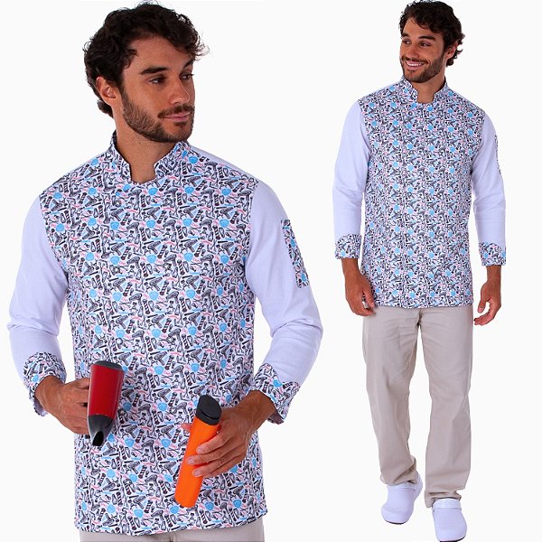 Dolmã Para Barbeiro Estampa Barbearia Barber Shop - Dr Chef