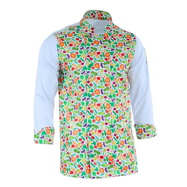 Dólmã Chef Cozinha Branco Legumes Saudáveis Unissex - Dr Chef