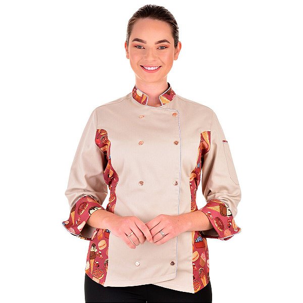 Dólmã Chef Confeiteira Feminino MIrella Bege Sobremesas - Dr. Chef