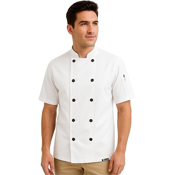 Dólmã Chef de Cozinha Manga Curta Oxford Branco - Dr. Chef