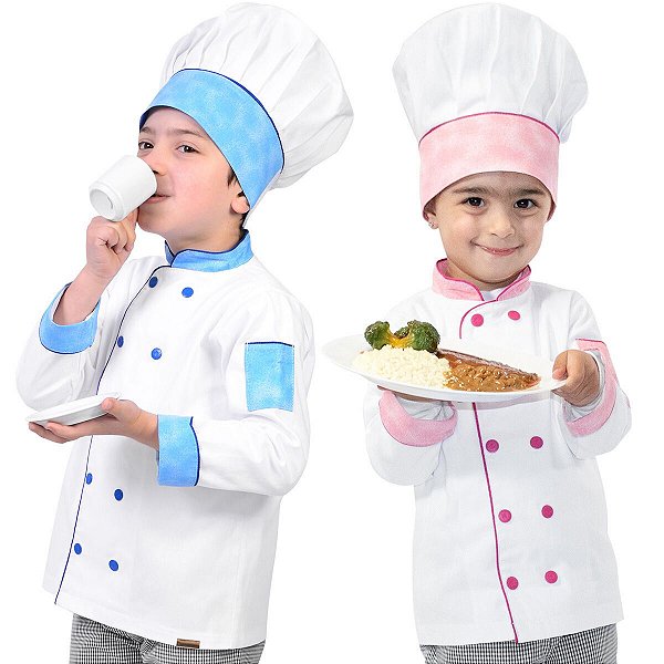 Conjunto Chef de Cozinha Infantil Dólmã e Chapéu Colorido 02 a 14 anos - Dr Chef