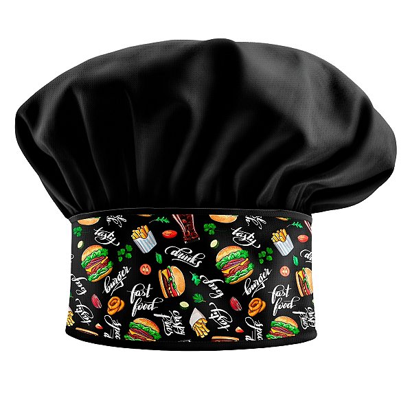 Chapéu Para Chef de Cozinha Hambúrguer Preto - Dr Chef