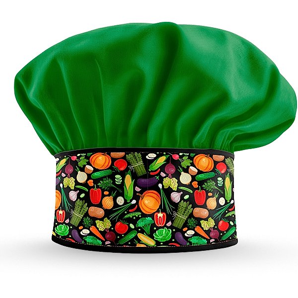 Chapéu Para Chef de Cozinha Legumes Preto - Dr Chef