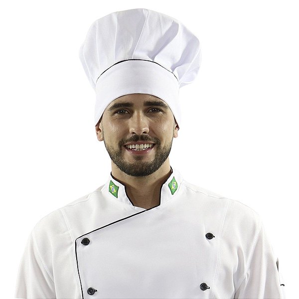 Chapéu Chef Cozinha Profissional Branco Com Preto - Dr Chef