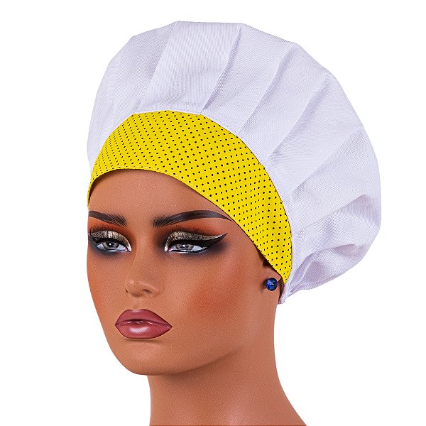 Chapéu Para Chef de Cozinha Tipo Gorro Amarelo Poá- Dr Chef