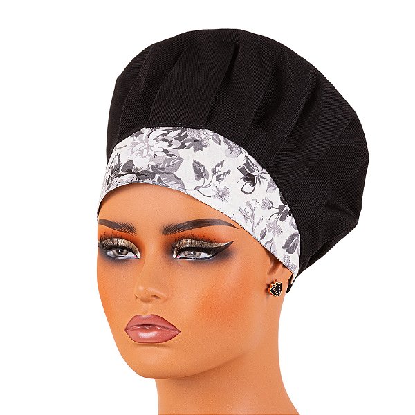 Chapéu Para Chef Cozinha Tipo Gorro Floral Preto - Dr Chef