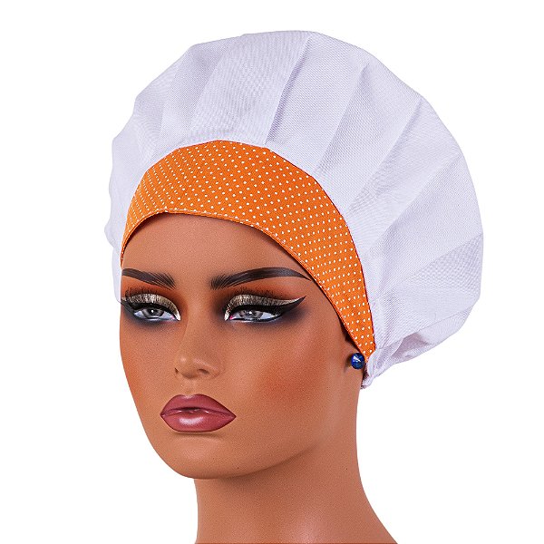 Chapéu Para Chef Cozinha Tipo Gorro Poá Laranja - Dr Chef