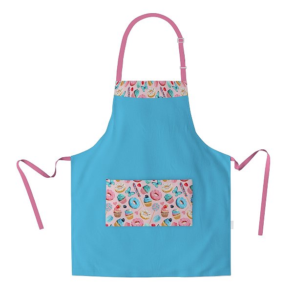 Avental Corpo Inteiro Com Bolso Azul Bolinhos Rosa - Dr Chef
