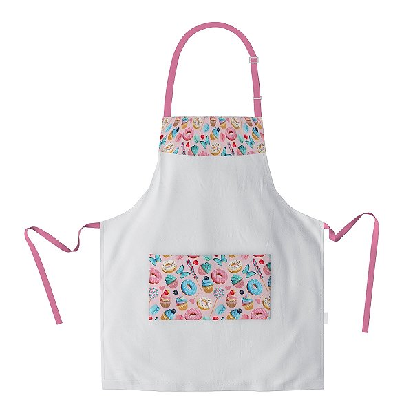 Avental Corpo Inteiro Branco Bolinhos Rosa - Dr Chef