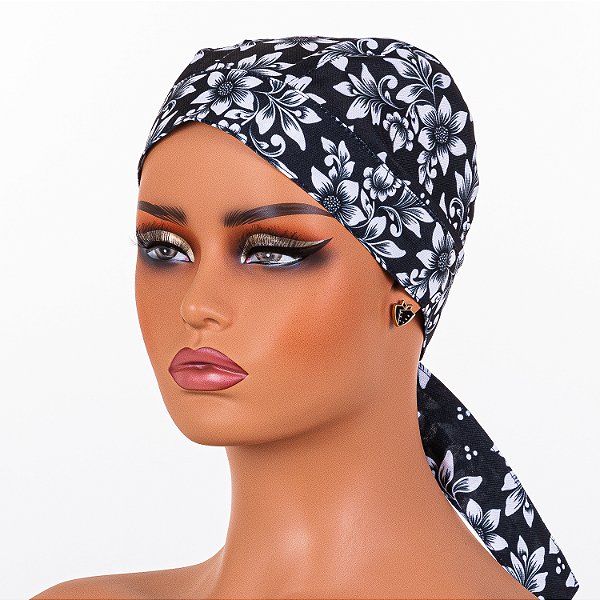 Bandana Para Chef de Cozinha Floral Preto - Dr Chef