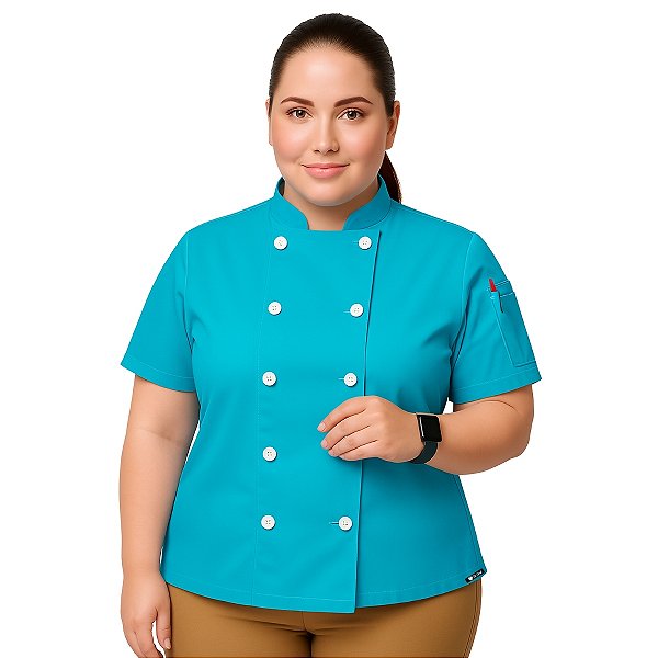 Dólmã Feminino Manga Curta Azul Turquesa Plus Size - Dr Chef