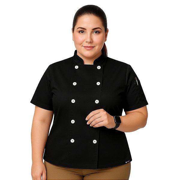 Dólmã Feminino Manga Curta Preto Plus Size - Dr Chef