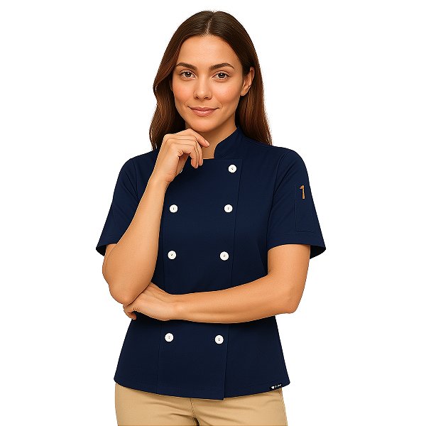 Dólmã Feminino Manga Curta Azul Marinho - Dr Chef