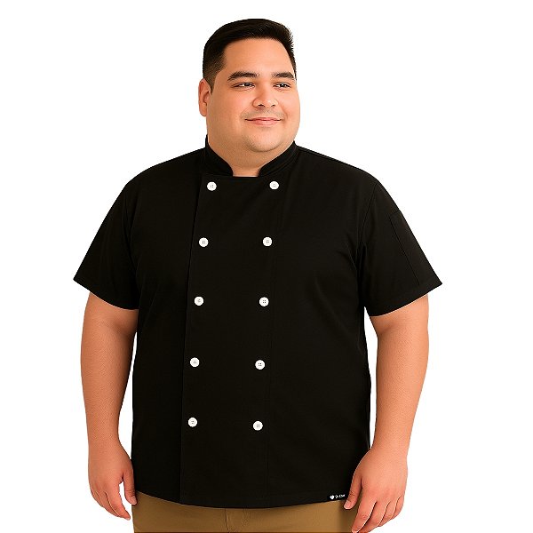 Dólmã Chef De Cozinha Plus Size Manga Curta Preto - Dr Chef