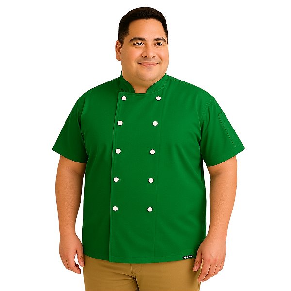 Dólmã Chef De Cozinha Plus Size Manga Curta Verde Bandeira - Dr Chef