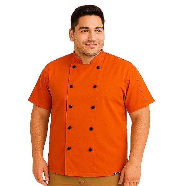 Dólmã Chef De Cozinha Plus Size Manga Curta Laranja - Dr Chef