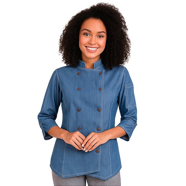 Dólmã Chef De Cozinha Jeans Liz Baby Blue - Dr Chef