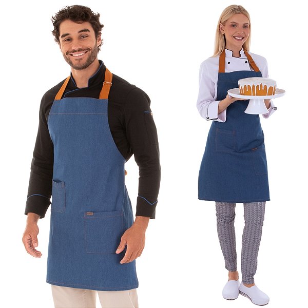 Avental Chef De Cozinha Corpo Inteiro Unissex Jeans Azul Claro - Dr Chef