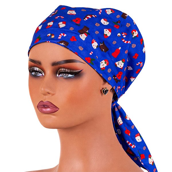 Bandana Para De Chef Cozinha Estampa Natalina Azul - Dr Chef