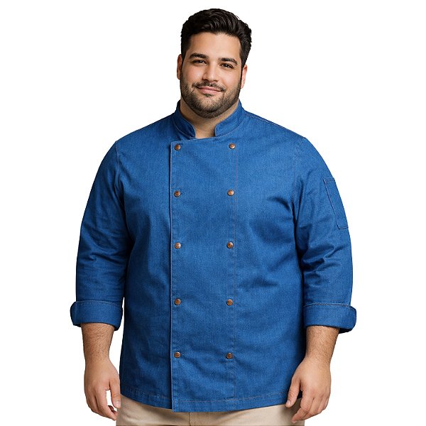 Dólmã Chef De Cozinha Plus Size Jeans Azul Claro Unissex - Dr Chef