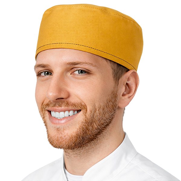 Boina Chef De Cozinha Unissex Amarelo Mostarda Com Pesponto Preto - Dr Chef