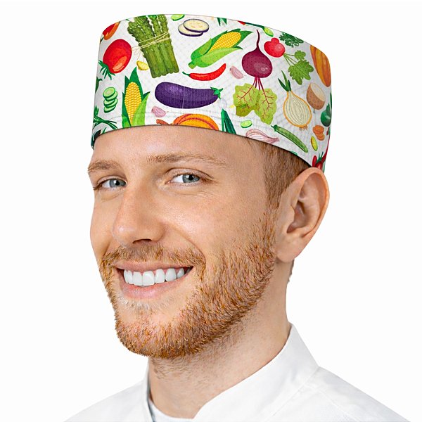 Boina Chef De Cozinha Unissex Profissional Estampa Legumes Branco - Dr Chef