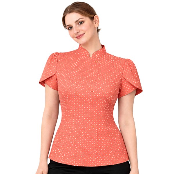 Dólmã Feminina Chef Cozinha Manga Curta Tulipa Estampa Poá Salmão - Dr Chef
