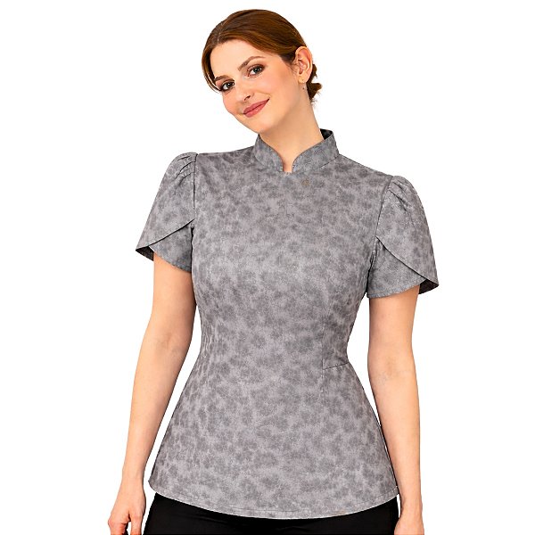 Dólmã Feminina Chef Cozinha Manga Curta Tulipa Cinza Glacê - Dr Chef