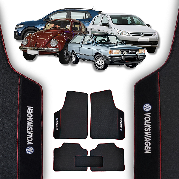 Tapete para Volkswagen com Detalhes em Vermelho - Linha Universal - 5 Peças