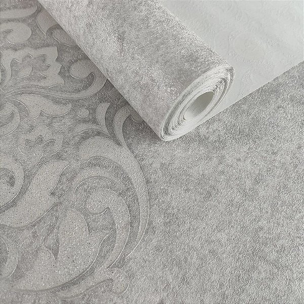 Papel de Parede Vinílico Arabesco Importado Cinza- Rolo de 10 metros MV20