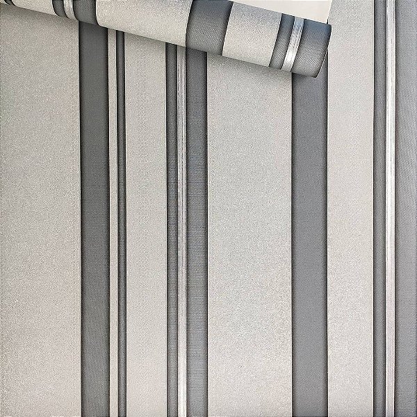 Papel de Parede Vinílico Importado Listrado Cinza - Rolo de 10 metros SPX47