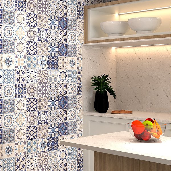 Papel de Parede Personalizado Azulejo Português Azul