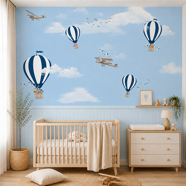 Papel de Parede Personalizado Quarto Infantil Balões Azuis