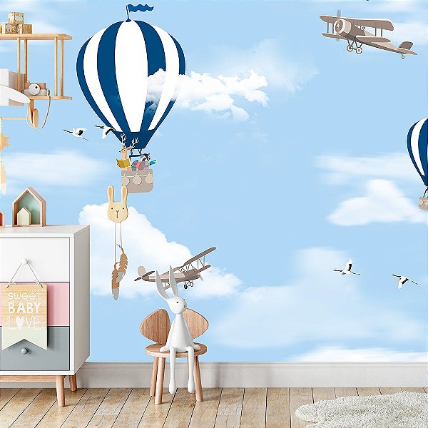 Papel de Parede Infantil Personalizado Balões Azuis