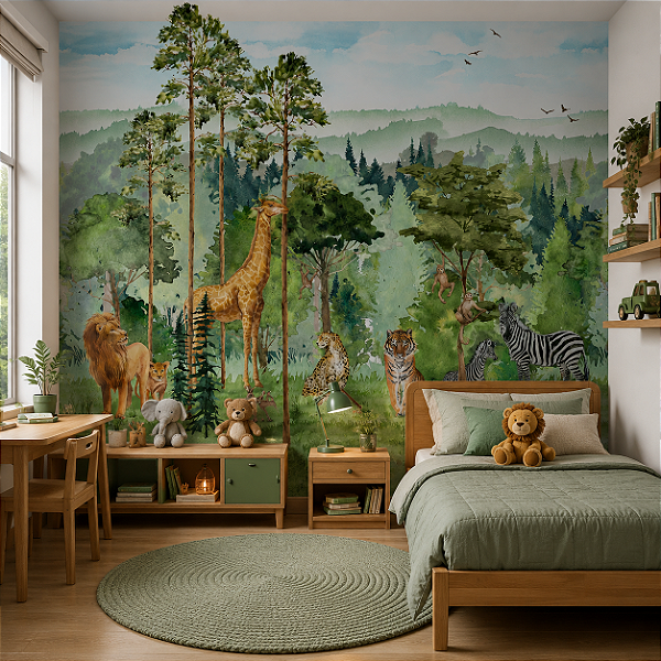 Papel de Parede Infantil Personalizado Selva e Animais