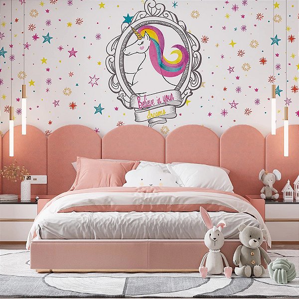 Papel de Parede Infantil Personalizado Unicórnio Mirror Non Woven Sob medida Lavável