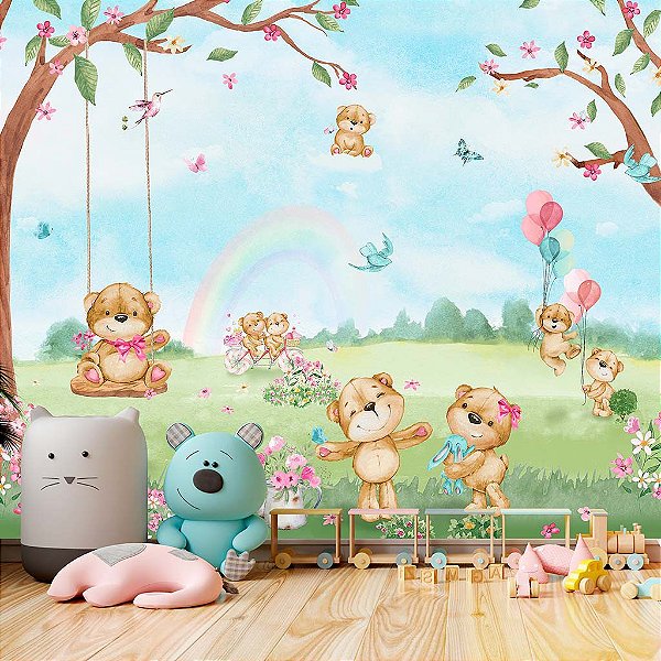 Papel de Parede Infantil Personalizado Universo de Ursinhos