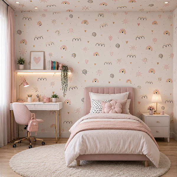 Papel de Parede Personalizado Quarto Infantil Cute Arco Íris