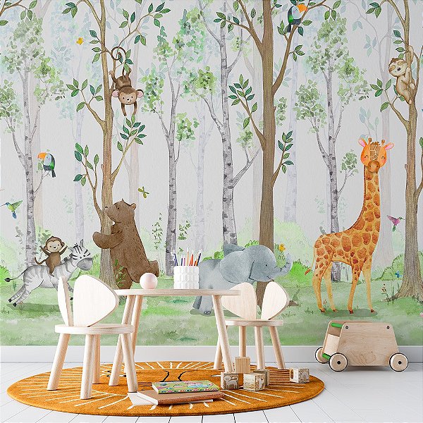 Papel de Parede Infantil Personalizado Bichinhos na Floresta