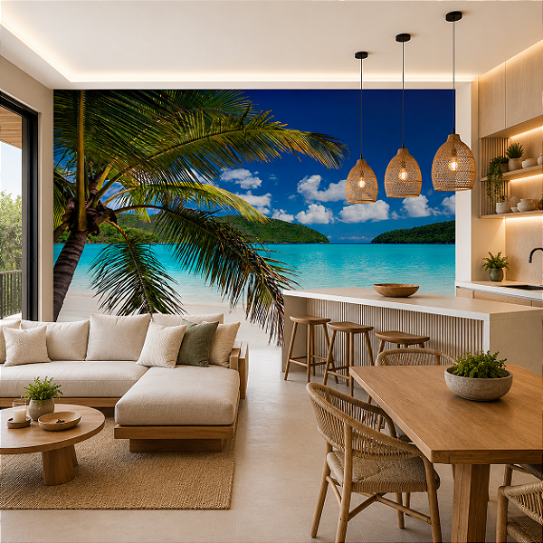 Papel de Parede Personalizado Praia Tropical Verão